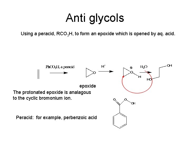 Anti glycols Using a peracid, RCO 3 H, to form an epoxide which is