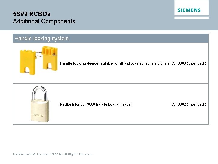 5 SV 9 RCBOs Additional Components Handle locking system Handle locking device, suitable for