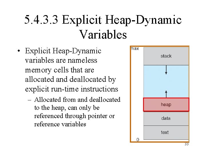 5. 4. 3. 3 Explicit Heap-Dynamic Variables • Explicit Heap-Dynamic variables are nameless memory