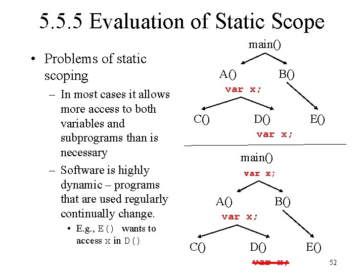 5. 5. 5 Evaluation of Static Scope main() • Problems of static scoping –