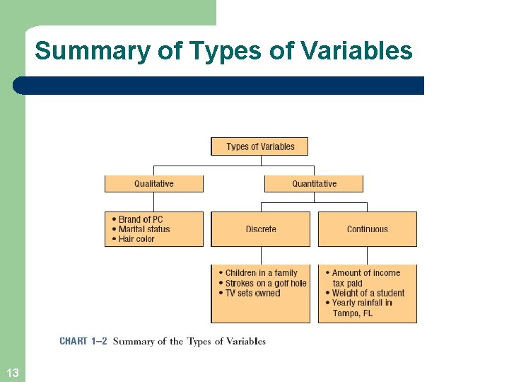 Summary of Types of Variables 13 
