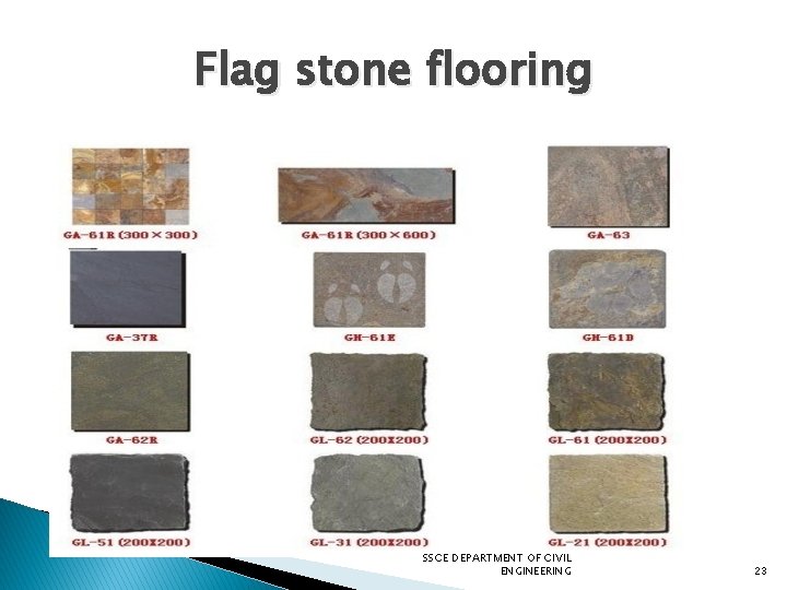 Flag stone flooring SSCE DEPARTMENT OF CIVIL ENGINEERING 23 