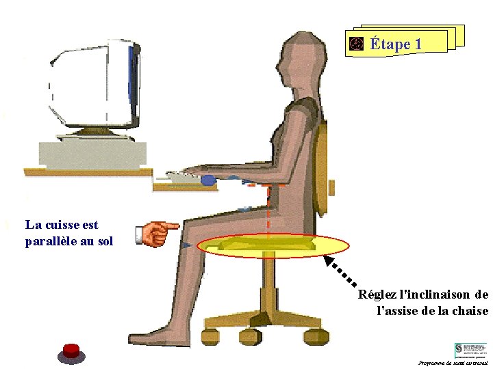 Étape 1 La cuisse est parallèle au sol Réglez l'inclinaison de l'assise de la