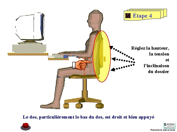 Étape 4 Réglez la hauteur, la tension et l'inclinaison du dossier Le dos, particulièrement