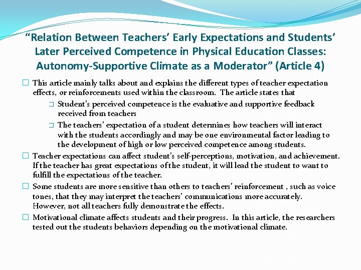 “Relation Between Teachers’ Early Expectations and Students’ Later Perceived Competence in Physical Education Classes: