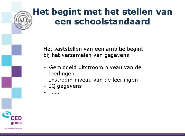 Het begint met het stellen van een schoolstandaard Het vaststellen van een ambitie begint