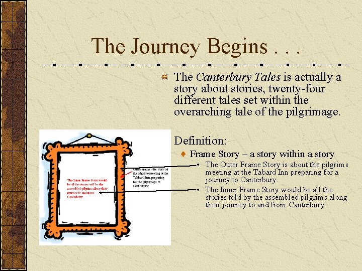 The Journey Begins. . . The Canterbury Tales is actually a story about stories,