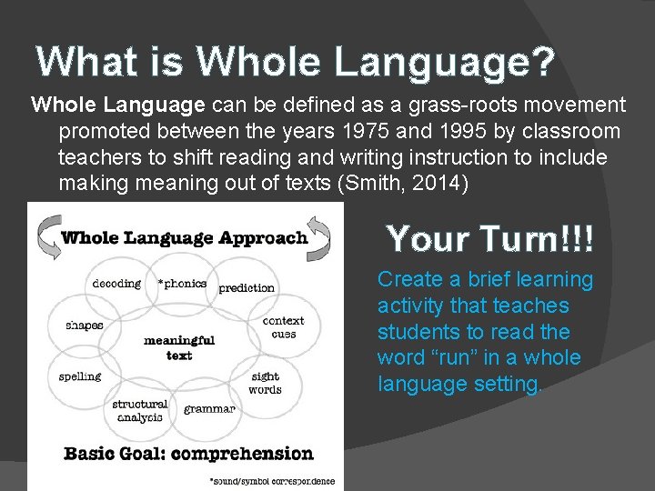 What is Whole Language? Whole Language can be defined as a grass-roots movement promoted