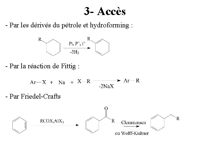  3 - Accès - Par les dérivés du pétrole et hydroforming : -