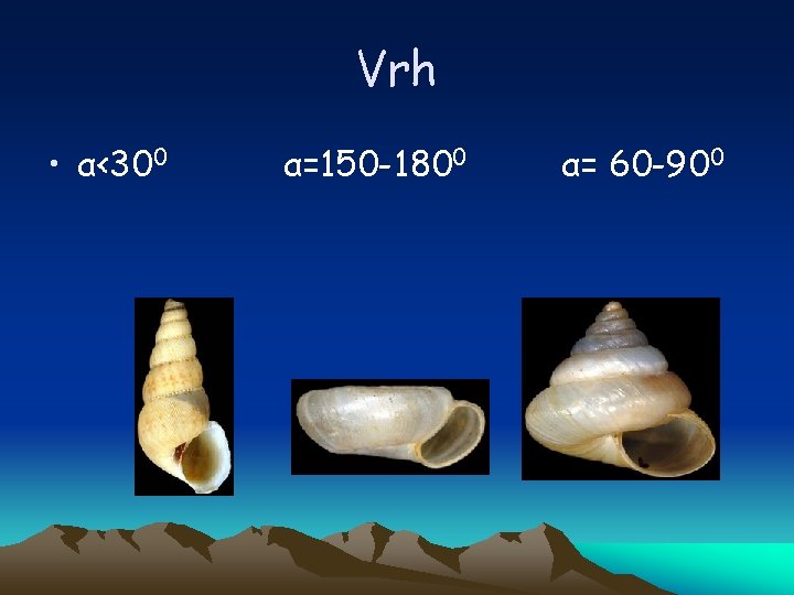 Vrh • α<300 α=150 -1800 α= 60 -900 