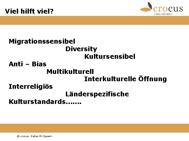 Viel hilft viel? Migrationssensibel Diversity Kultursensibel Anti – Bias Multikulturell Interkulturelle Öffnung Interreligiös Länderspezifische Viel hilft viel? Migrationssensibel Diversity Kultursensibel Anti – Bias Multikulturell Interkulturelle Öffnung Interreligiös Länderspezifische