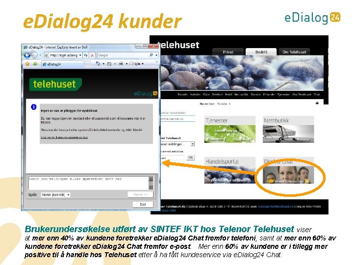 e. Dialog 24 kunder Brukerundersøkelse utført av SINTEF IKT hos Telenor Telehuset viser at