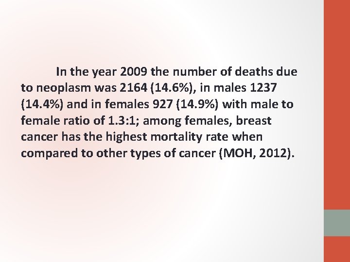 In the year 2009 the number of deaths due to neoplasm was 2164 (14.