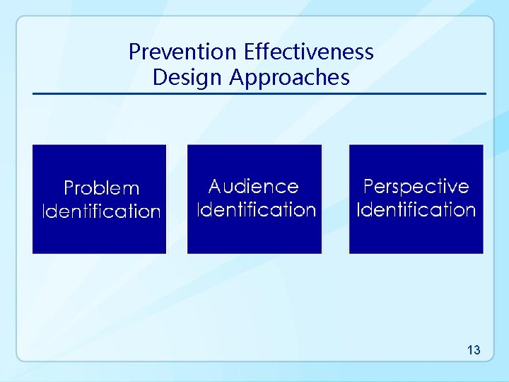 Prevention Effectiveness Design Approaches 13 