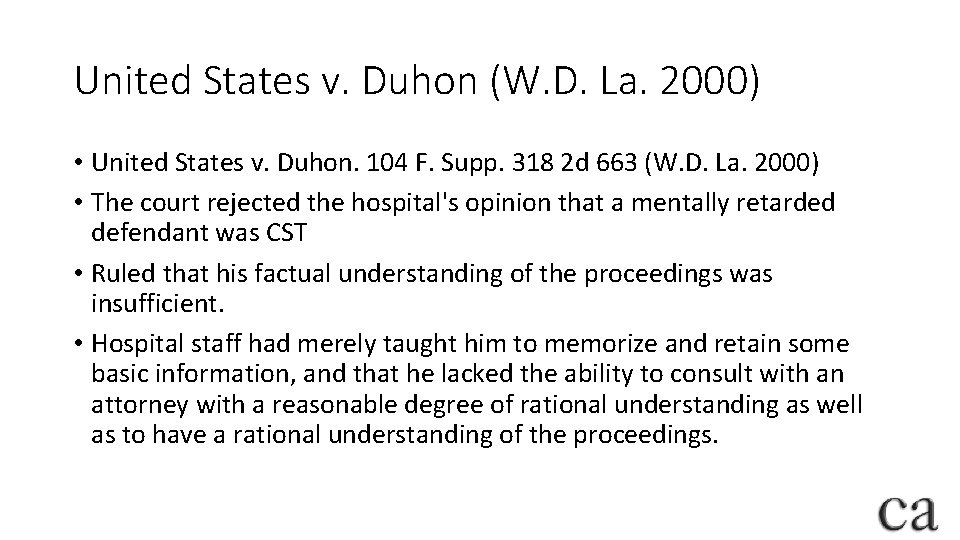 United States v. Duhon (W. D. La. 2000) • United States v. Duhon. 104