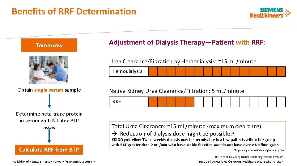 Benefits of RRF Determination Tomorrow Adjustment of Dialysis Therapy—Patient with RRF: Urea Clearance/Filtration by
