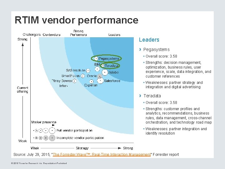 RTIM vendor performance Leaders › Pegasystems • Overall score: 3. 58 • Strengths: decision