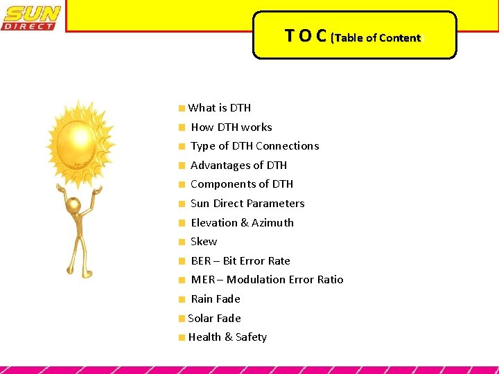 T O C (Table of Content) Content What is DTH How DTH works Type