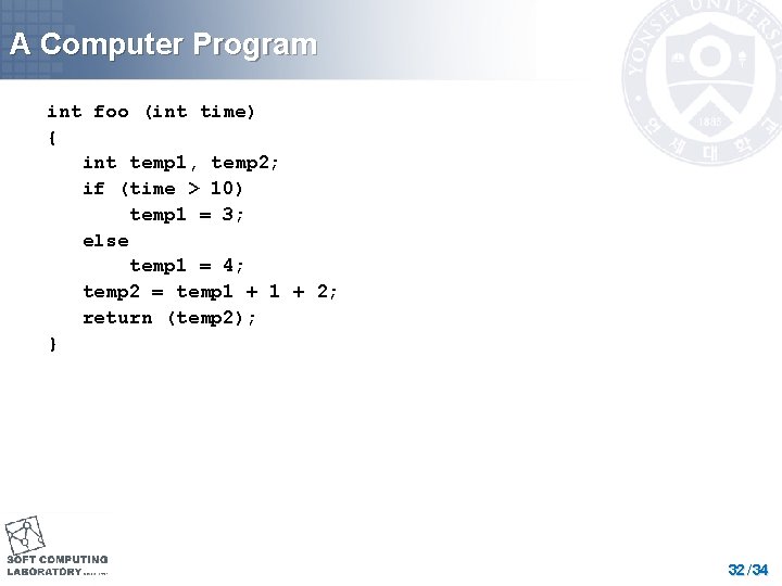 A Computer Program int foo (int time) { int temp 1, temp 2; if