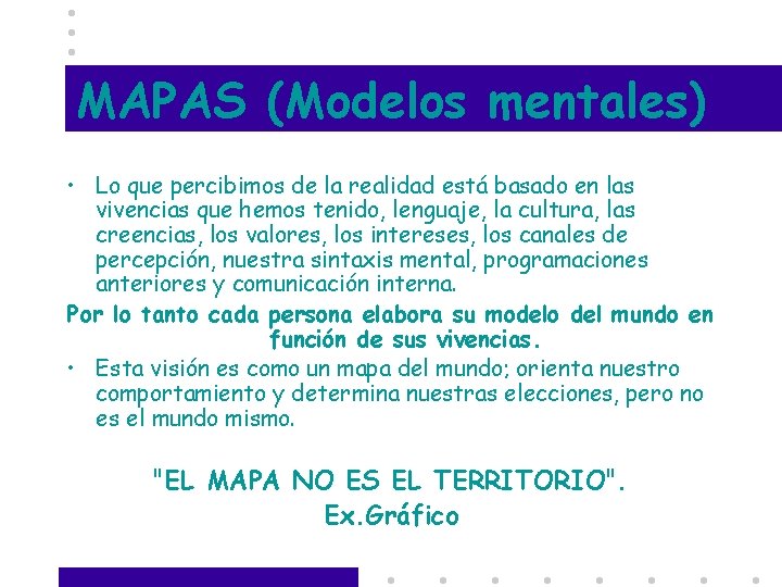 MAPAS (Modelos mentales) • Lo que percibimos de la realidad está basado en las