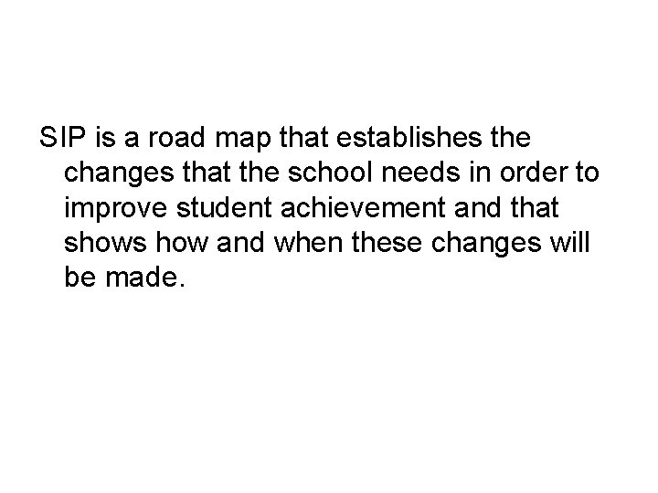SIP is a road map that establishes the changes that the school needs in