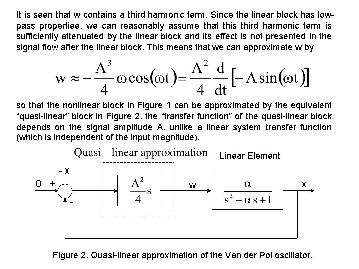 It is seen that w contains a third harmonic term. Since the linear block