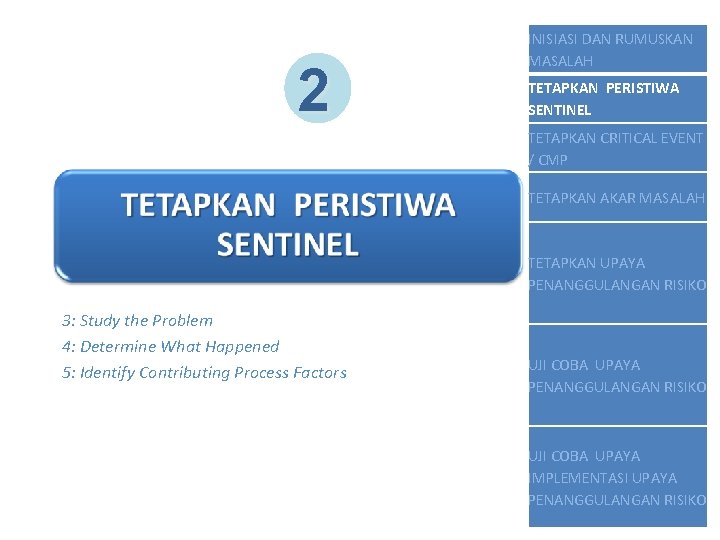 2 INISIASI DAN RUMUSKAN MASALAH TETAPKAN PERISTIWA SENTINEL TETAPKAN CRITICAL EVENT / CMP TETAPKAN