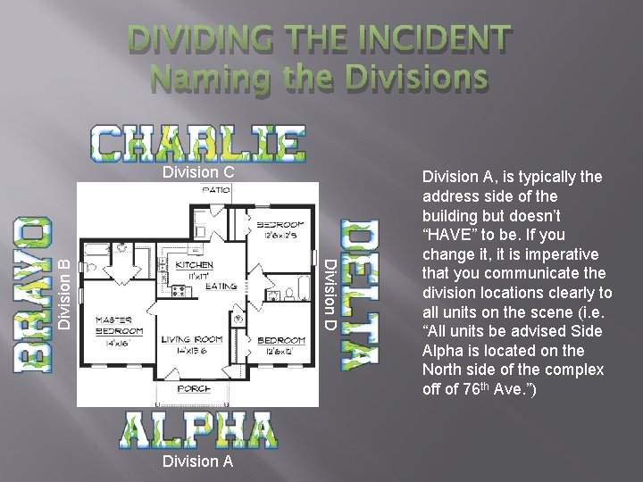 DIVIDING THE INCIDENT Naming the Divisions Division D Division B Division C Division A,