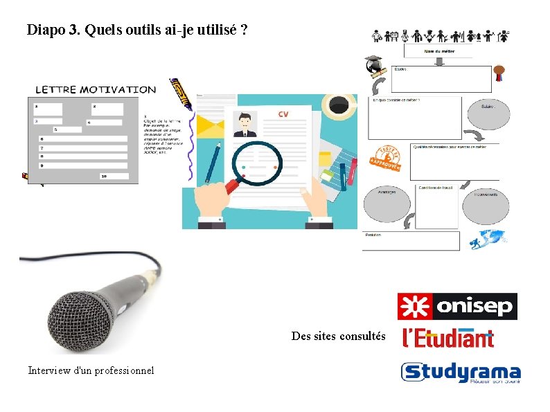Diapo 3. Quels outils ai-je utilisé ? Des sites consultés Interview d'un professionnel 