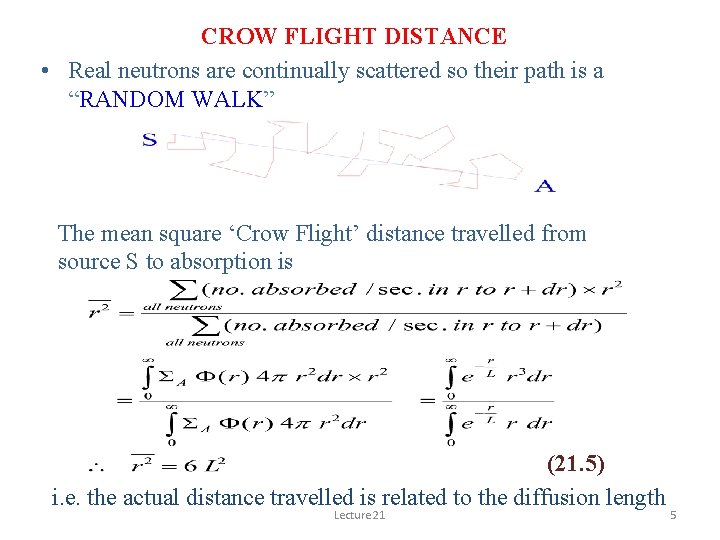 CROW FLIGHT DISTANCE • Real neutrons are continually scattered so their path is a