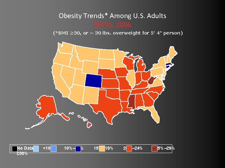 Obesity Trends* Among U. S. Adults BRFSS, 2006 (*BMI ≥ 30, or ~ 30