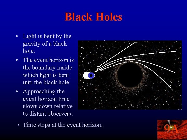 Black Holes • Light is bent by the gravity of a black hole. •
