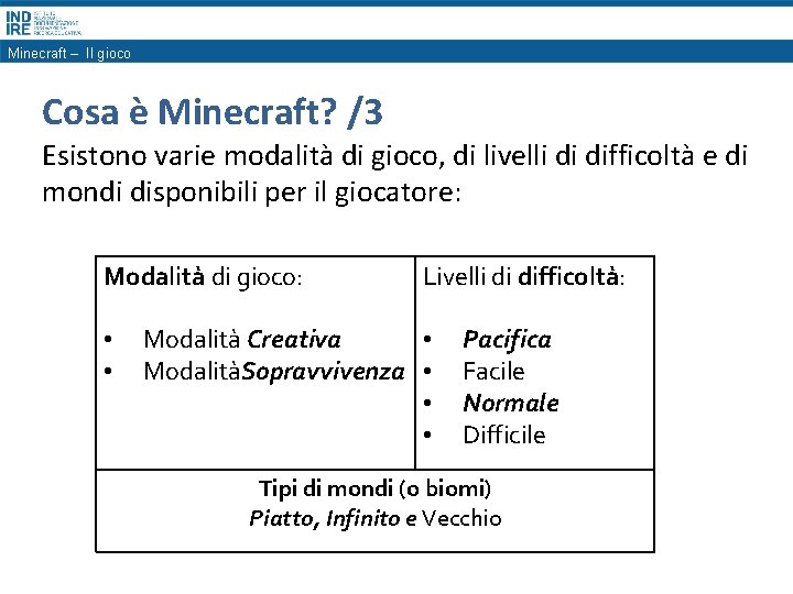 Minecraft – Il gioco Cosa è Minecraft? /3 Esistono varie modalità di gioco, di