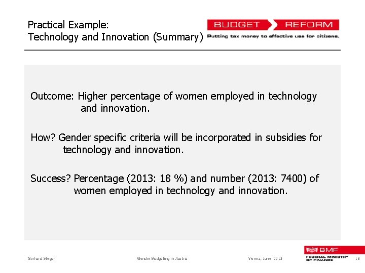 Practical Example: Technology and Innovation (Summary) Outcome: Higher percentage of women employed in technology
