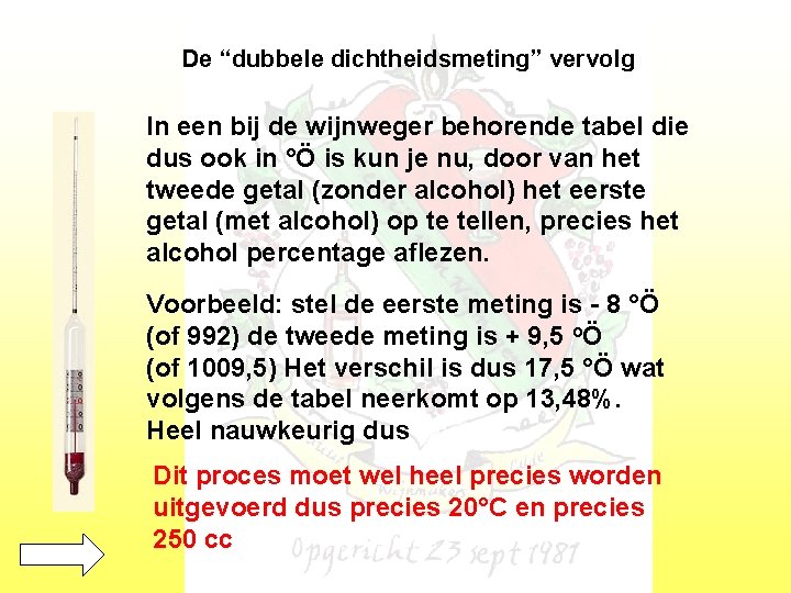 De “dubbele dichtheidsmeting” vervolg In een bij de wijnweger behorende tabel die dus ook