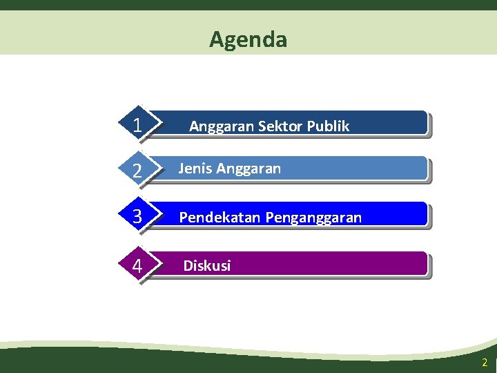 Agenda 1 Anggaran Sektor Publik 2 Jenis Anggaran 3 Pendekatan Penganggaran 4 Diskusi 2