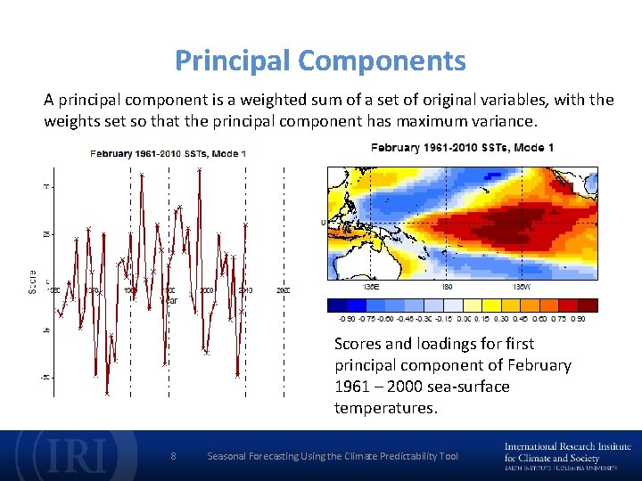 Principal Components A principal component is a weighted sum of a set of original