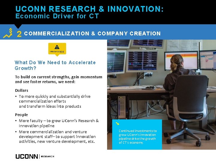 UCONN RESEARCH & INNOVATION: Economic Driver for CT 2 COMMERCIALIZATION & COMPANY CREATION What