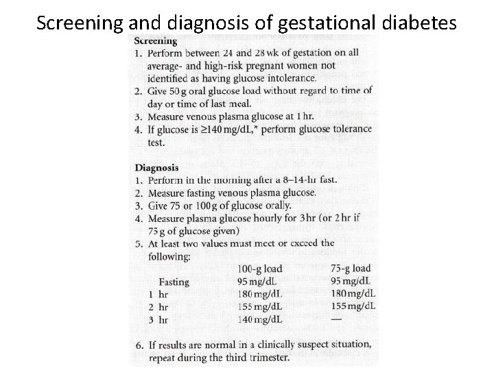 Screening and diagnosis of gestational diabetes mellitus 