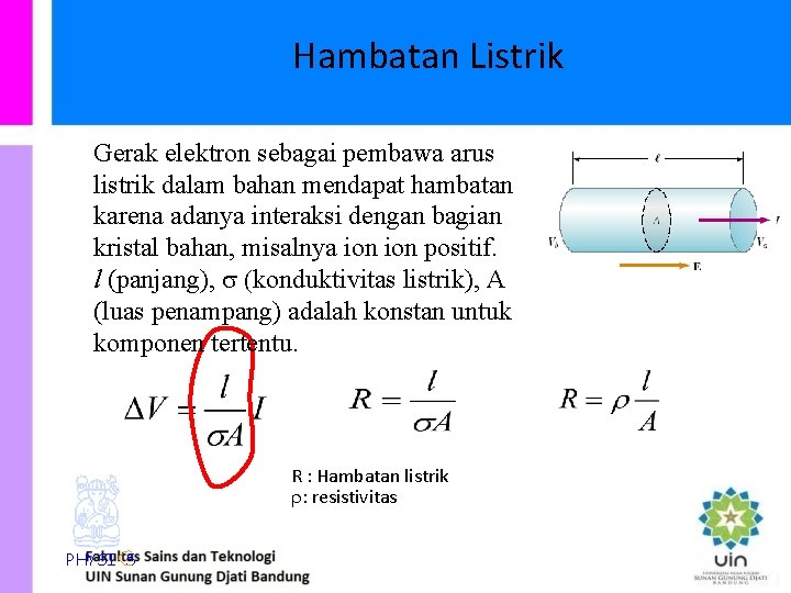 Hambatan Listrik Gerak elektron sebagai pembawa arus listrik dalam bahan mendapat hambatan karena adanya