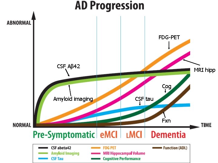 FDG-PET CSF Aβ 42 MRI hipp Cog Amyloid imaging CSF tau Fxn 