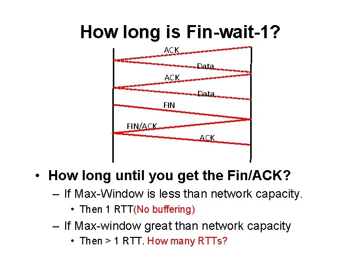 How long is Fin-wait-1? ACK Data FIN/ACK • How long until you get the