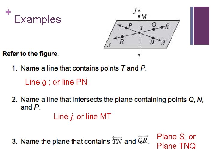 + Examples Line g ; or line PN Line j; or line MT Plane