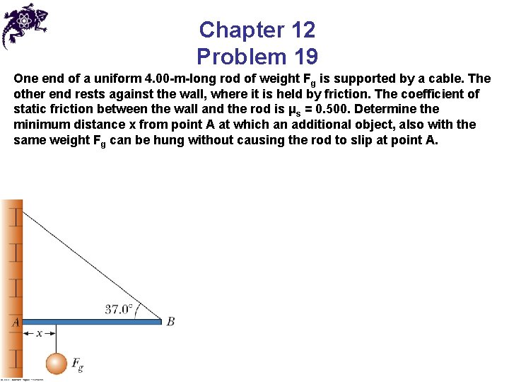 Chapter 12 Problem 19 One end of a uniform 4. 00 -m-Iong rod of