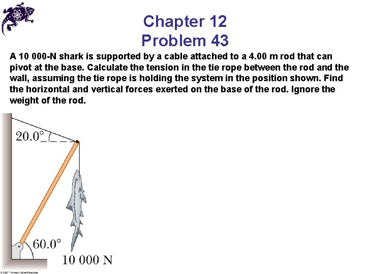 Chapter 12 Problem 43 A 10 000 -N shark is supported by a cable