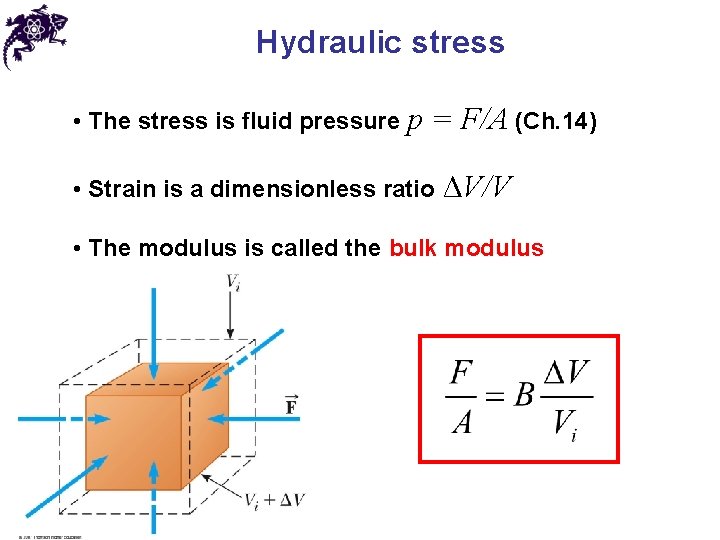 Hydraulic stress • The stress is fluid pressure p = F/A (Ch. 14) •