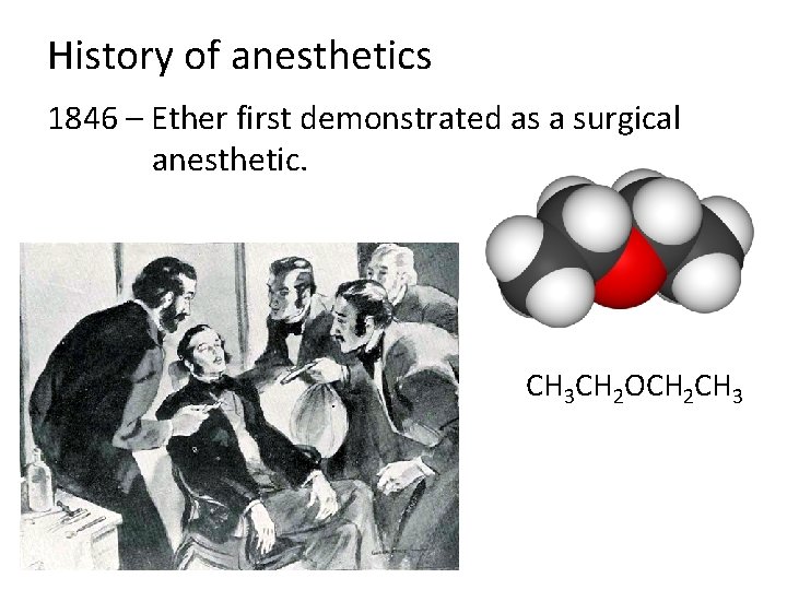 History of anesthetics 1846 – Ether first demonstrated as a surgical anesthetic. CH 3