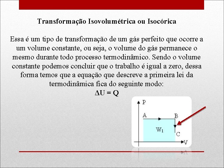 Transformação Isovolumétrica ou Isocórica Essa é um tipo de transformação de um gás perfeito