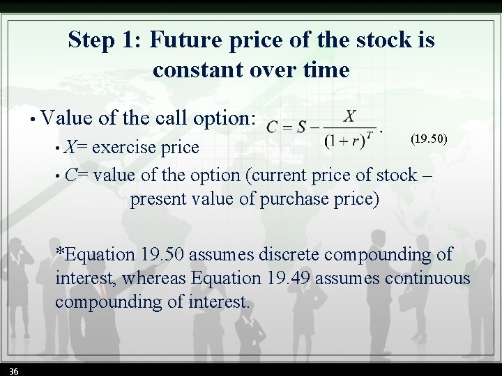 Step 1: Future price of the stock is constant over time • Value of