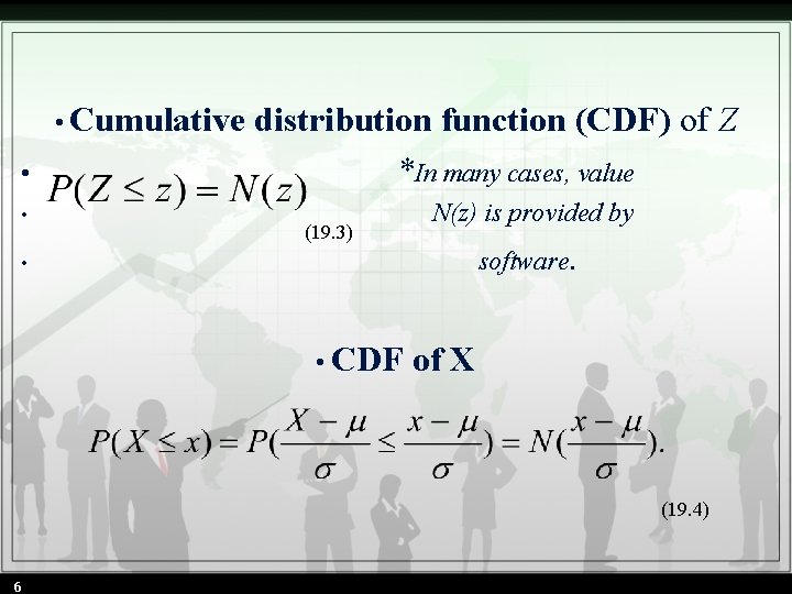  • Cumulative distribution function (CDF) of Z • *In many cases, value •